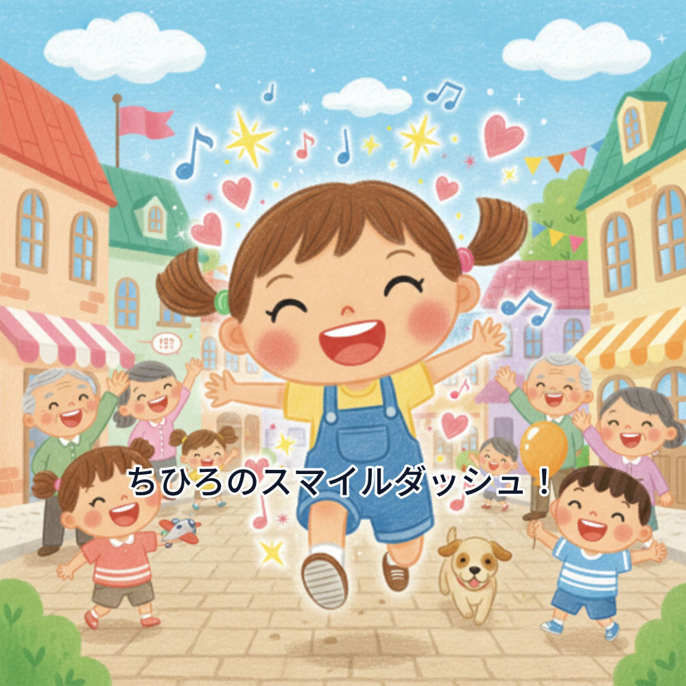 Cover of Chihiro's Smile Dash!: a girl running down a village street while the whole town cheers