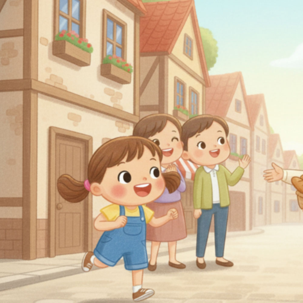 Chihiro running past two children who turn to watch her