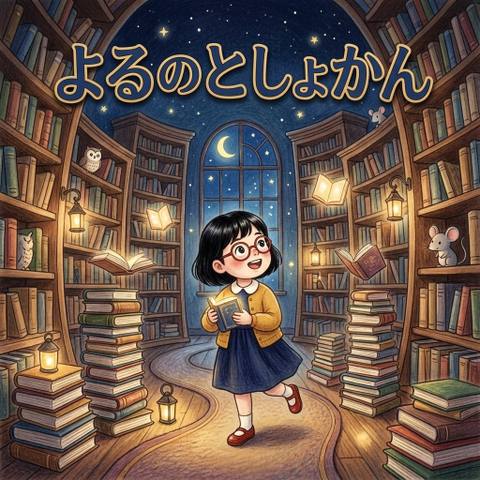 絵本「よるのとしょかん」の表紙