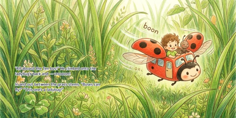 A spread from the English edition of The World of Bugs, with the English text set onto the artwork