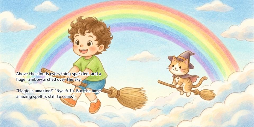 A spread from the English edition of The Magic Lesson, with the English text set onto the artwork